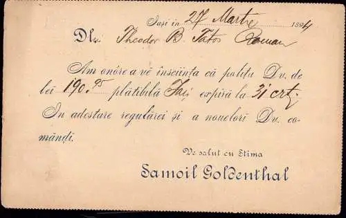 601281 | Karte aus Jasi, Rumänien, Judaica Samoil Goldenthal  | -, -,