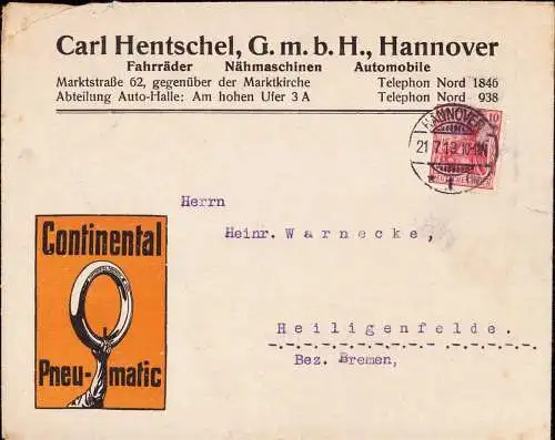 601287 | Dekorative Werbung der Firma C. Hentschel für Continental Pneumatic, Gummi, Fahrrad, Auto | Hannover (W 3000)