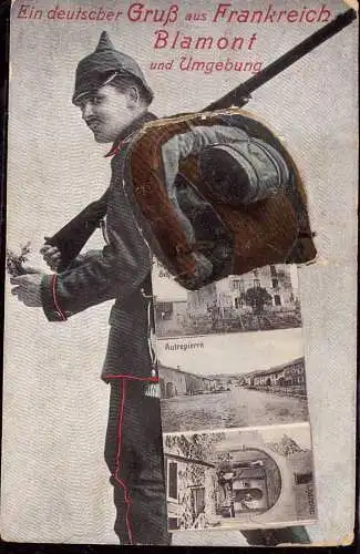 601290 | Militaria  1 WK, Rucksackkarte, Leporello, Erh. 3, beschädigt  | Blamont;Meurthe-et-Moselle (F 54450 Frankreich