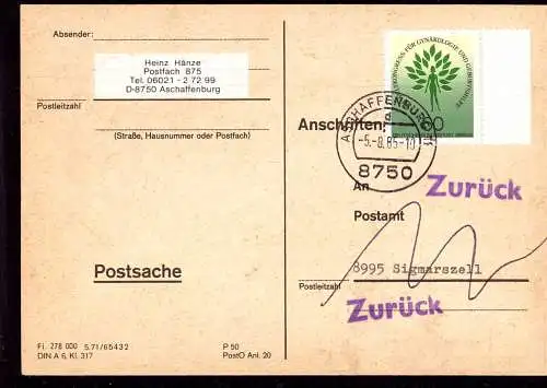 601312 | seltene Anschriftenprüfung,Gynäkologie, Frau, Medizin  | Aschaffenburg (W - 8750), Sigmarszell (W - 8995),