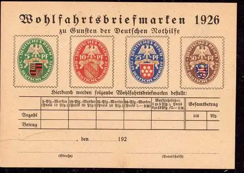 601319 | Bestellzettel, Posteigenwerbung für die Marken der Deutschen Nothilfe 1926, 1985 verwendet  |