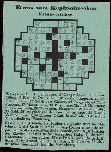 601320 | Feldpost, Kreuzworträtsel, Propaganda 2. WK,1 Senkrecht Malta, Hamburg  | Rahlstedt (W - 2000), -,