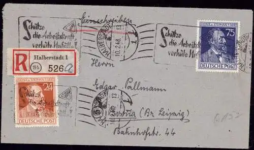 601345 | Brief, Sonderstempel "Schütze die Arbeitskraft, verhütet Unfälle", Arbeitsschutz, Unfallverhütung | Halberstadt