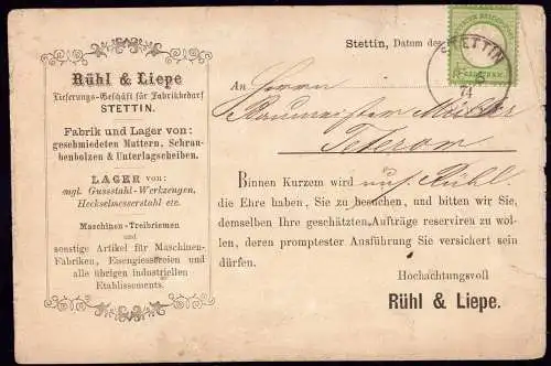 601349 | Pommern, Vertreterkarte der Firma Rühl & Liepe, Vorläufer, Erhaltung 3-4, Knick, kleiner Riss | Stettin