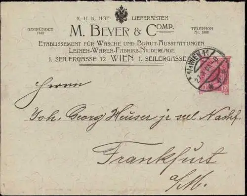 601368 | Privatganzsache der Firma M. Beyer, Seilergasse, Wäsche und Braut Ausstattungen, Textil, Hochzeit | Wien (A 101