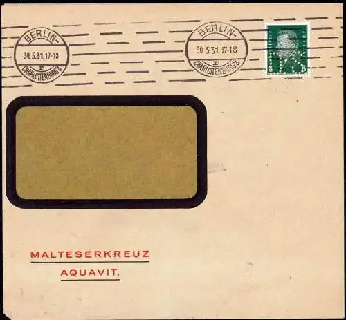 601369 | Malteser Aquavit, Danske Spritfabrikker, Aalborg, Alkohol, Firmenlochung Perfin | Charlottenburg ; Berlin (W 10