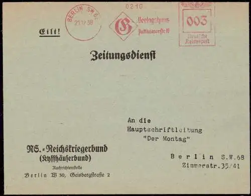 601370 | NS Reichskriegerbund, Kyffhäuser, Verlag, Putkamer Str. Geisbergstr. Propaganda  | Berlin (W - 1000), -,