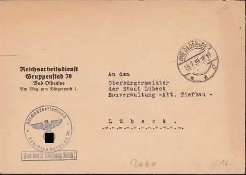 601376 | Dienstbrief, Frei durch Ablösung, RAD Lager  | Bad Oldesloe (W - 2060), -,