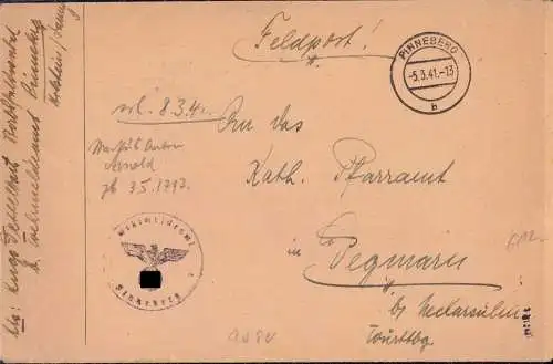 601377 | Feldpostbrief von dem Wehrmeldeamt  | Pinneberg (W - 2080), -,