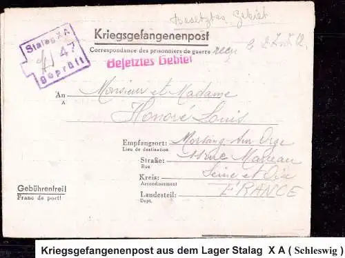 601380 | Kriegsgefangenenpost POW aus dem Stalag XA, Zensur | Schleswig (W 2380), Morsang sur Orge;Essonne, Frankreich