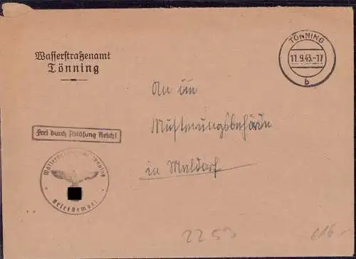 601381 | Dienstbrief, Frei durch Ablösung, Wasserstrassenamt, Eider, Nord Ostsee Kanal, Schiffahrt, Fischerei | Tönning