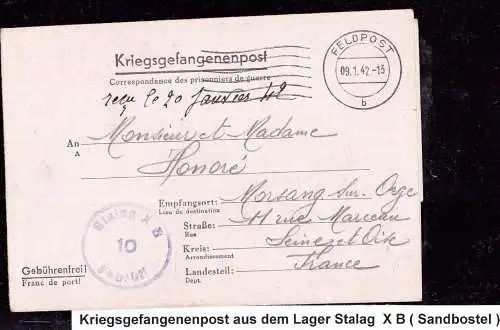 601384 | Kriegsgefangenenpost POW aus dem Stalag XB, Zensur | Sandbostel (W 2743), Morsang sur Orge;Essonne (F 91390 Fra
