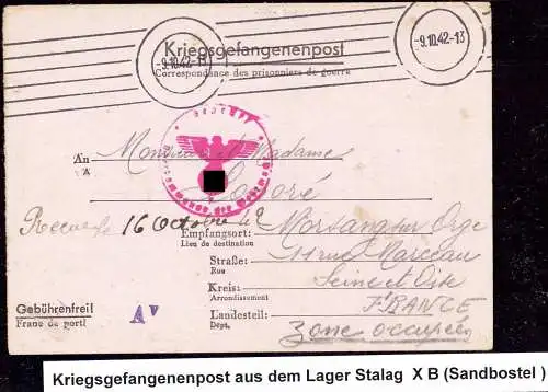 601385 | Kriegsgefangenenpost POW aus dem Stalag XB, Zensur  | Sandbostel (W - 2743), Morsang sur Orge;Essonne (F 91390