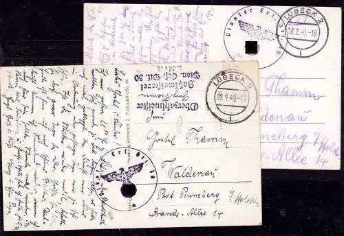 601389 | 2 Feldpostkarten vom Pionier Ersatz Bataillon 30  | Lübeck (W - 2400), -,