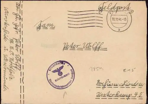 601393 | Feldpostbrief, Kriegsmarine, Marienachrichtenoffizier, Wursterheide  | Nordholz (W - 2859), -,