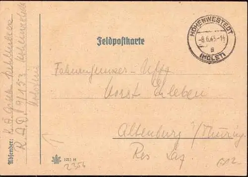601395 | Feldpostkarte aus dem RAD Lager 9 / 153  | Hohenwestedt (W - 2354), -,