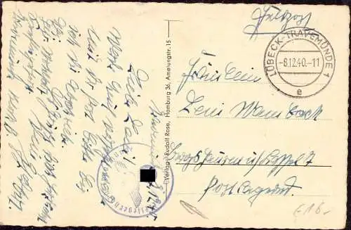 601397 | Feldpostkarte vom Fliegerhorst  | Travemünde ; Lübeck (W - 2400), -,