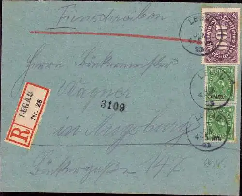 601401 | Inflation, Einschreiben mit provisorischen Einschreibzettel  | Legau (W - 8945), -,