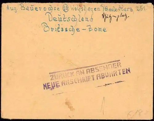 601406 | Kriegsgefangenenpost POW, Retour neue Anschrift abwarten, Wolfshagen | Goslar, Fleury sur Orne;Calvados