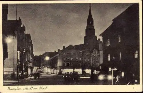 601432 | Schlesien, Feldpost Kittlitztreben, Ortsansicht Markt bei Nacht, Bolesławiec  | Bunzlau, Stadt (Kreis Bunzlau N