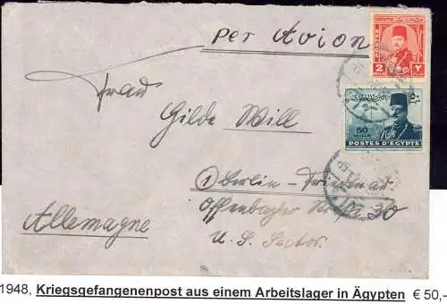 601471 | 1948, späte Kriegsgefangenenpost POW, per Luftpist aus einem Arbeitslager in Agypten  | -, -,