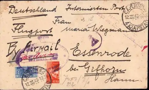 601475 | Kriegsgefangenenpost POW,  Brief, per Luftpost, aus dem Internierten Lager Andalusia Capetown, Zensur  | -, -,