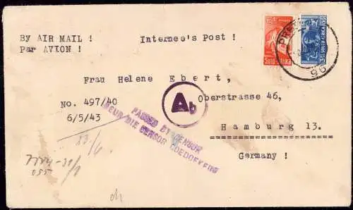 601476 | Kriegsgefangenenpost POWBrief, per Luftpost, aus dem Internierten Lager Baviaanspoort, Pretoria, Zensur  |