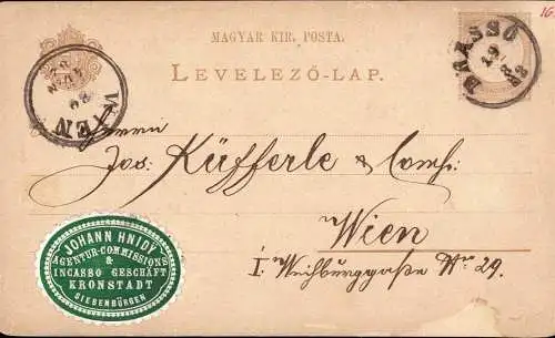 601515 | Ganzsache mit Vignette der Firma Johann Hnidy aus Kronstadt, Siebenbürgen, Brasso,Romania  | -, -,