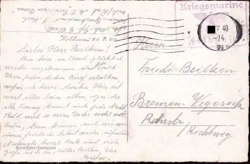 601533 | Feldpostkarte 2.WK mit rechteckigen Dienstsiegel Kriegsmarine, Feldpost, Sperrkommando | Kiel (W 2300)