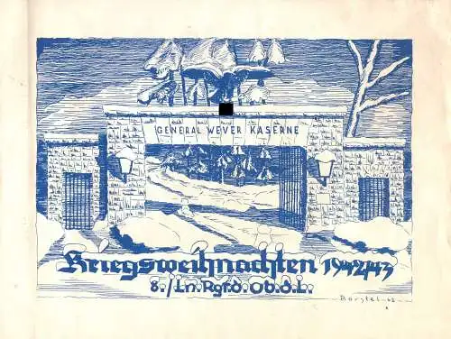 601537 | Grafik ca. 27x21cm zur Kriegsweihnachten 1942 / 43 mit Abb. der General Wever Kaserne, Propaganda  | Potsdam (O