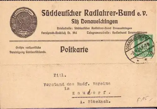 601547 | Karte des Süddeutschen Fahrrad Bund, Bycicle  | Donaueschingen (W - 7710), -,