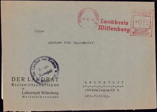 601557 | Brief mit Freistempel Lutherstadt, Reformation,Kleiderkarte, Fliegergeschädigt, Textil  | Wittenberg (O - 4602)