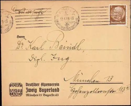 601558 | Brief mit Logo des Deutscher Alpenverein, Bayerland, Berge, Reisen Tourismus  | München (O - 5301), -,