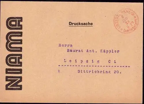 601562 | Gebühr Bezahlt, dekorativer Brief mit Logo der Firma Niama, Gustav Reisser | Untertürkheim  ; Stuttgart (W 7000