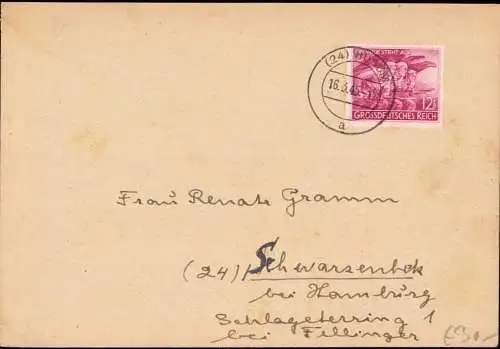 601575 | (24) Postleitzahl vor 1945, 1945 Ende Des Krieges, Brief vom 16.3.1945  | Husum (W - 2250), -,
