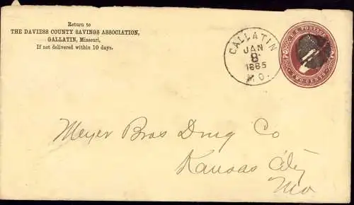 601586 | USA Ganzsache 1885, sauber entwertet in Gallatin, Missouri  | -, -,