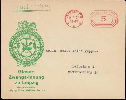 601587 | Brief mit dem Logo der Glaser Zwangsinnung, Glas, Fenster  | Leipzig (O - 7010), -,