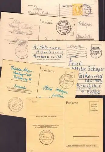 601625 | 1945,Kleine Sammlung von 9 Not Ganzsachen aus der Britischen Zone  | Hamburg (W - 2000), Walkenried (W - 3425),