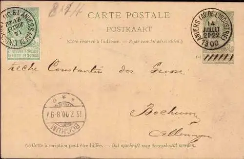 601634 | Karte Bestellung aus Belgien an die Zechen Constantin der Grosse, Bergbau, Anvers | Bochum (W 4630), Antwerpen