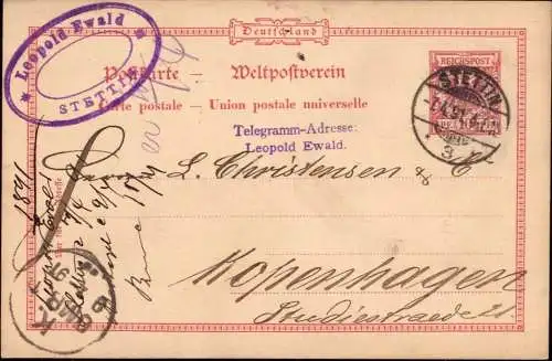 601636 | Karte der Firma Leopold Ewald nach Kopenhagen  | Stettin (Stettin Stadt Pommern), -,