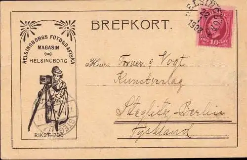 601648 | Postkarte 1907, Helsingborgs Fotografiska Magasin, Helsingborg, Fotografie, Erh 2, ca 5mm Riss  | -, -,