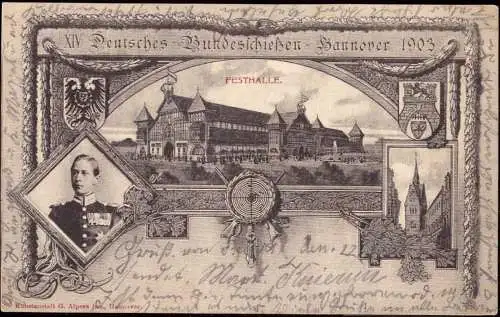 601649 | Dekorative Ansichtskarte vom 14. Deutschen Bundesschiessen, Adel  | Hannover (W - 3000), -,