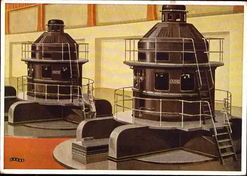 601654 | dekorative Ansichtskarte, Werbung der AEG für Wasserkraft - Generatoren, sign. Knabe  | Sayda (O - 9215), -,