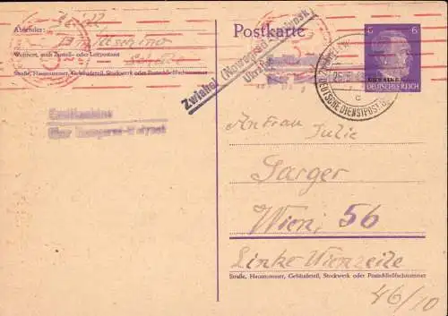 601659 | Ganzsache Deutsche Besetzung Ukraine, Notstempel Zwiehel, Nowograd Wolynsk, Emiltschino|
