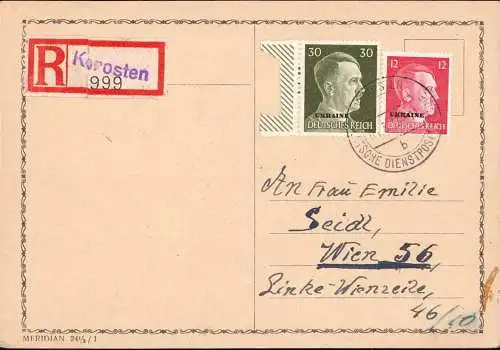 601660 | Postkarte per Einschreiben, Deutsche Besetzung Ukraine, Korosten  | -, -,