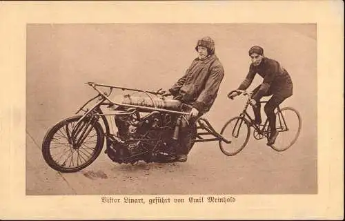 601684 | Ansichtskarte Fahrrad, Motorrad, Radsport, Steher, Motor-paced racing, Viktor Linard  |