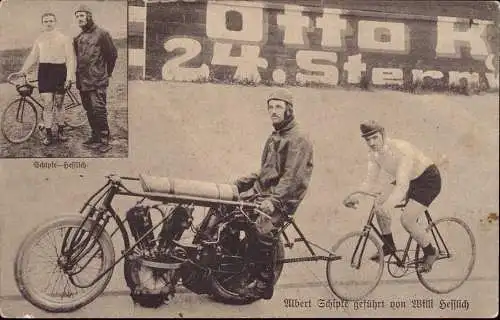 601687 | Ansichtskarte Fahrrad, Motorrad, Radsport, Steher, Motor-paced racing, Albert Schipke  | -, -,