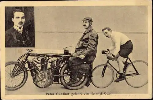 601688 | Ansichtskarte Fahrrad, Motorrad, Radsport, Steher, Motor-paced racing,Peter Günther  | -, -,