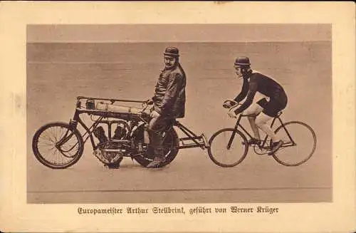 601690 | Ansichtskarte Fahrrad, Motorrad, Radsport, Steher, Motor-paced racing, Werner Krüger  |