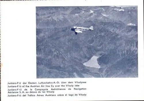 601763 | Flugzeug, Luftfahrt, seltene Werbekarte Junkers, Vilsalp | Dessau (O 4500), Tannheim (A 6675 Österreich)